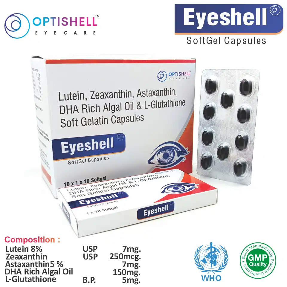 Lutein  + Zeaxanthin  + Astaxanthin + DHA  Softgel  at the best price in PCD Pharma Franchise for, Eye Health Antioxidant Support.
